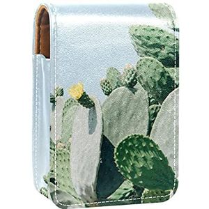 Make-up Lipstick Case voor Buiten Cactussen met Gele Bloem Draagbare Lipstick Organizer met Spiegel Dames Mini Make-up Tas Neemt Tot 3 Lippenstift