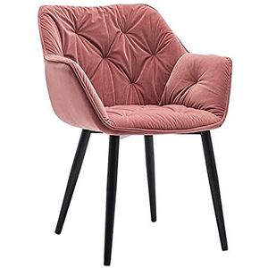 GEIRONV 1 stks fluwelen eetkamerstoel, woonkamer slaapkamer keuken fauteuil metalen benen moderne hoge achterkant gewatteerde lounge zijkantje Eetstoelen (Color : Pink, Size : Black feet)