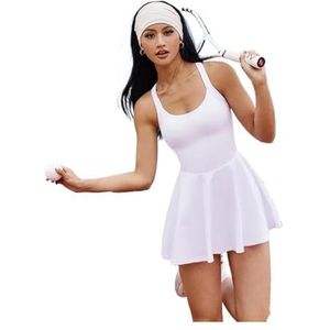 Eendelig tennispak, slimfit, sport, fitness, golf, badminton skorts, gekruiste pakken achter met borstbeschermers, yogapakken (wit, L)