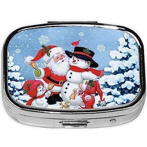 Kerstman En Sneeuwpop Pil Doos Metalen Pil Organizer Case Draagbare Pil Doos Voor Pocket Of Portemonnee Decoratieve Geneeskunde Organizer Vitamine Container