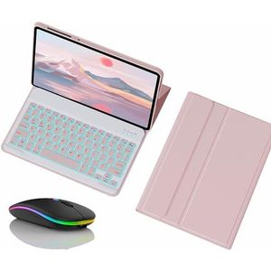 Toetsenbordhoes voor Xiaomi Mi Pad 6 Max 14"" 2023, 7 Kleuren Achtergrondverlichting, Magnetisch Afneembaar Draadloos Achtergrondverlichting Toetsenbord met Bluetooth Muis,Roze