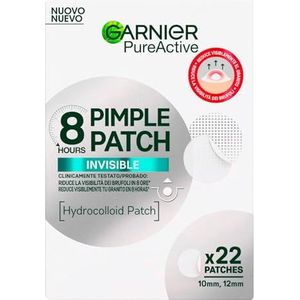 Garnier Pure Active Pimple-patch 8 uur vermindert de zichtbaarheid van de puistjes, absorbeert overtollig talg, ultradun en onzichtbaar op de huid, in twee maten voor alle puistjes – 22 patches