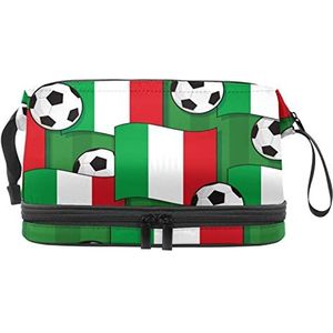 Grote capaciteit reizen cosmetische tas,Make-up tas,Waterdichte make-up tas Organizer, Italië vlaggen voetbalballen, Meerkleurig, 27x15x14 cm/10.6x5.9x5.5 in