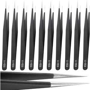 Retoo Precisie Pincet Set 10 Stuks Anti-statische voor Gedetailleerd Werk Computers Mobiele Telefoons Horloges Sieraden Precisiewerk Modellering Handwerk Elektronische Reparatie Antimagnetisch