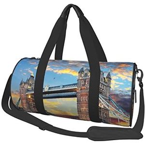 Tower Bridge In Londen Gedrukt Sport Plunjezak Gym Tote Bag Weekender Reistas Sport Gym Tas Voor Workout Overnachting Reizen Bagage Vrouwen Mannen, Zwart, One Size, Zwart, Eén maat