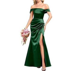 YIANN Satijnen baljurken met split voor dames, mouwloos, lang, formele avondjurk, Emerald Groen, 32