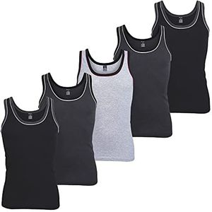 MT Heren Melange Tanktop (5-pack) Katoen Fijnrib Onderhemden, zwart/grijs, M