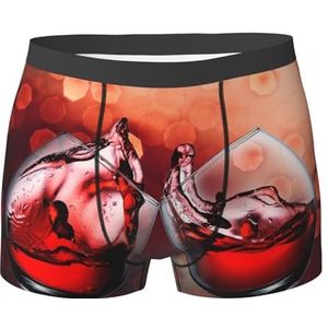 ZJYAGZX Rode wijnglas Cheers Print Boxerslips voor heren - comfortabele ondergoed trunks, ademend vochtafvoerend, Zwart, M