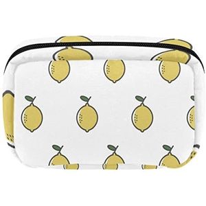 Gele Fruit Lemon Pattern Travel Gepersonaliseerde Make-up Bag Cosmetische tas Toiletry tas voor vrouwen en meisjes, Meerkleurig, 17.5x7x10.5cm/6.9x4.1x2.8in