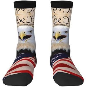 Patriottische kale adelaar met Amerikaanse vlag volwassen grappige 3d sokken crew sokken nieuwigheid sokken gag geschenken, zachte gezellige sokken., Zwart, Eén Maat