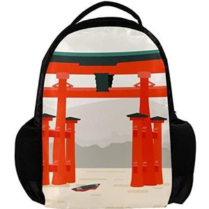 Rugzak voor vrouwen en man, School reizen werk Rugzak Vintage Japan Torii Bamboe Zonsondergang, Meerkleurig, 27.5x13x40cm, Rugzak Rugzakken