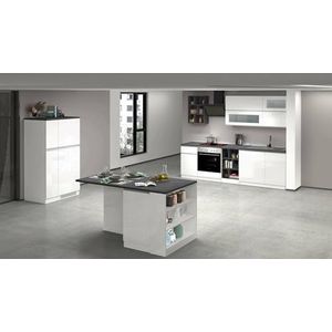 Dmora Complete bastien, modulaire set, bestaande uit meerdere elementen, 100% Made in Italy, wit glanzend en leisteen, keuken met 2 glazen deuren