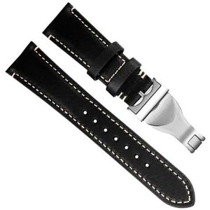 dayeer Bruin Zwart Vintage Retro Italië lederen horlogeband voor Tudor horlogeband met vlindergesp (Color : Black silver buckle, Size : 22mm)