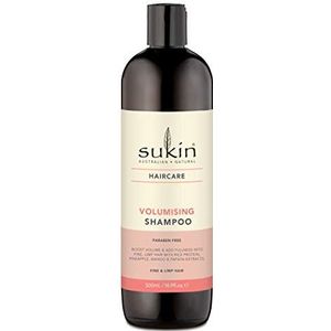 Sukin volumegevende shampoo, geeft fijn en futloos haar meer volume, met rijstproteïne, ananas, mango, papaya en vitamine E, veganistisch, 500 ml (1 stuks)