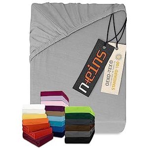 npluseins Klassiek jersey hoeslaken, vele kleuren en maten, 100% katoen, 159.192, 180-200 x 200 cm, zilver