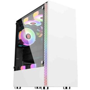 Mid-tower Computerbehuizing ATX, Micro-ATX, Mini-ITX, Kan 6 ARGB-behuizingsventilatoren Installeren, USB2.0-USB3.0-HD-audio, Zijpaneel Van Gehard Glas(White)