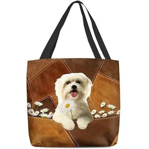 177 Tote tas witte Maltezer Holding Daisy lederen patroon boodschappentas milieuvriendelijke dames handtas gepersonaliseerde handtassen voor vrouwen, school, vakantie, 15 x 50 x 40 cm, Draagtas 421,