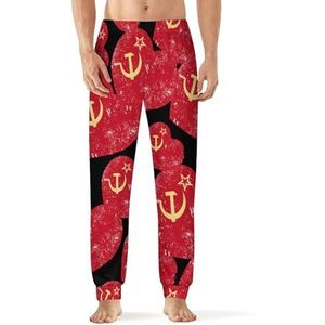 Communisme Sovjet-Unie Retro Vlag Mannen Pyjama Broek Zachte Lange Pjs Bottoms Elastische Nachtkleding Broek 4XL