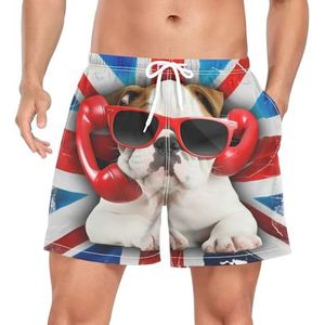 Niigeu Britse Vlag Bulldog Puppy Hond Heren Zwembroek Shorts Sneldrogend met Zakken, Leuke mode, XL