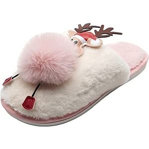 Kerst Schoenen Kerst Elk Pluche Home Slippers Dames Casual Winter Warm Schoenen Ademend Outdoor Slip op Deer Slippers Kerst Elf Schoenen (Color : Pink, Size : 39)