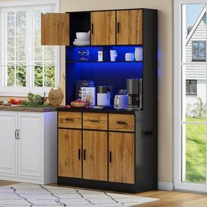 Crlnaup 100 x 40 x 180 cm, multifunctioneel buffet met ledverlichting met afstandsbediening, laden, verstelbare planken, kabelgeleidingsgaten en stopcontacten, ideaal voor keuken en eetkamer
