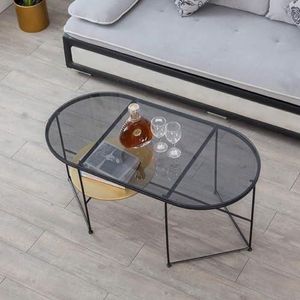 JLVAWIN Salontafel moderne ovale salontafel creatieve bijzettafel einde sofa tafel met gehard glas blad en metalen woonkamer tafel meubels, zwarte nachtkastjes (maat: 80x40x45cm)