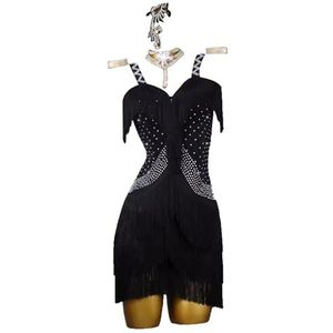 Yhwacyznm Franje Latin Dansjurk Ballroom Cha Cha Performance Outfit Professionele Tango Dansrok Voor Dames Met Strass Salsa Wedstrijdkleding,A,L