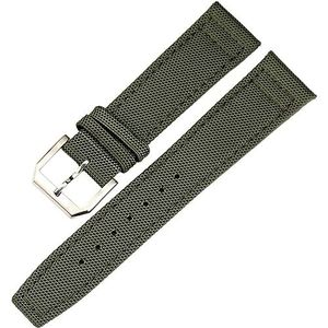 INSTR Nylon Lederen Terug Horloge Band Voor IWC PILOT WATCHES PORTUGIESER Mannen Verzekering Sluiting Band Horloge Armband Accessoires (Color : Green-Silver Clasp, Size : 22mm)