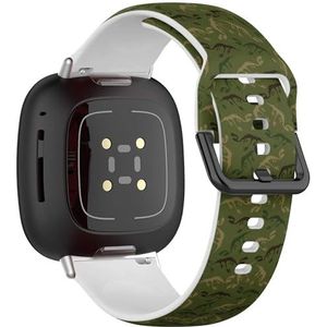 Zachte sportband compatibel met Fitbit Sense / Sense 2 / Versa 4 / Versa 3 (kindercamouflage-dinosaurussen), siliconen armband, accessoire