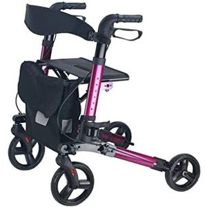 Senioren Rolling Walker Lichtgewicht Rechtopstaande Walker, Opvouwbare Travel Walker met Wielen en Zitting, Verstelbare Hoogte Medische Loopmobiliteit Hulpmiddel voor Volwassen Senior Ouderen -
