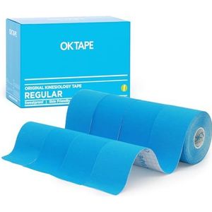 OK TAPE Basic Kinesiologie Tape, basisoriginele elastische sportband voor ondersteuning en herstel, 5 cm x 5 m, 4 rollen, blauw