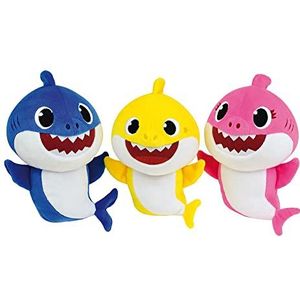 024263 Baby Shark haaienknuffel, Baby Shark, geel, mama roze en papa, blauw, 20 cm, 3 stuks