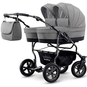 Tweelingswagen 3-delig + ISOFIX babyschaal + stoelen + babyschaal + Isofix + toebehoren zwart + wit