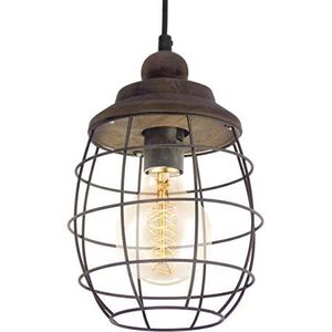 EGLO Hanglamp Bampton, 1-lichts hanglamp industrieel, vintage, retro, hanglamp hout en staal, eettafellamp, woonkamerlamp hangend in bruin-patina, E27