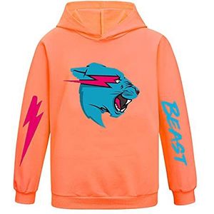 Mr Beast hoodies voor jongens meisjes, pullover sweatshirt voor kinderen, shirt met cartoon, klassieke trui met lange mouwen, Oranje, 9-10 jaar