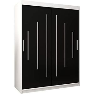 Kryspol York schuifdeurkast 150 cm kledingkast met kledingstang en plank slaapkamer woonkamer kledingkast schuifdeuren modern design (wit + zwart)