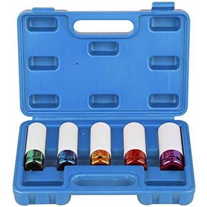 DAYUAN 5 stuks 1/2 inch aandrijfmoer slagmoerset, dunne muur diepe wielbeschermer impactdopset, 6 punten, metrisch, 15 mm, 17 mm, 19 mm, 21 mm, 22 mm