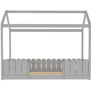 BXEYXE Haett 90 x 200 cm - veelzijdig houten kinderbed voor jongens en meisjes - met valbeveiliging en lattenbodem - grijs (zonder matras)