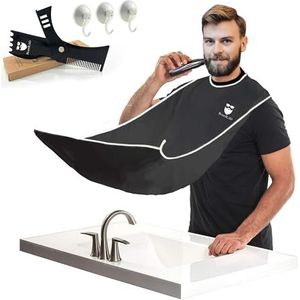 BeardLAD Heren Scheercape, Baard slabbetje, Baard Apron, Geschoren Haarvanger, Badkamer Scheerschort met 4 zuignappen (2 reserve) om Badkamer schoon en Partner gelukkig te houden Zwart
