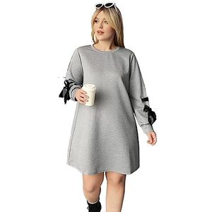 voor vrouwen jurk Plus T-shirtjurk met knoopmanchet (Color : Light Grey, Size : 4XL)