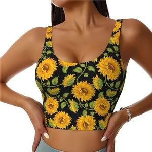 Zonnebloem Patroon Print Casual Wear Vrouwen Sport Vest Yoga Vest Workout Vest Voor Vrouwen Lichtgewicht Trendy, Zwart, S