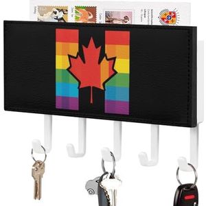 LGBTQ Regenboog Vlag van Canada Canadese Gay Pride Sleutelhouder voor Wandsleutelhangers Organizer Wandmontage Sleutelrek met 5 Haken