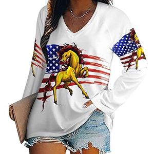 American Horse Vlag Nieuwigheid Vrouwen Blouse Tops V-hals Tshirt Voor Legging Lange Mouw Casual Trui
