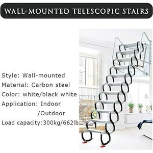 zolderladder Wandmontage Zolder Telescopische Ladder Gelegeerd Stalen Ladder Zware Vouwladder Voor Dak Stevige Zolderladder Opstapladders Antislip