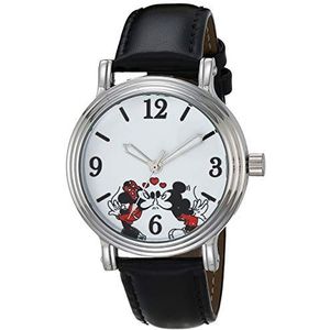 Disney Vrouwen analoog quartz horloge met lederen band WDS000899, Zwart, Quartz Horloge