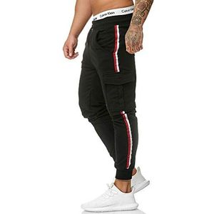 OneRedox Heren | joggingbroek | trainingsbroek | sport fitness | gym | training | slim fit | sweatpants strepen | jogging broek | streep pants model 1318, zwart, XL