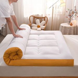 Vloermatras, Opvouwbare oprolbare mat Japanse Futon Matras Topper 10cm Multicolor Meerdere Maten(White+orange,90 * 200cm)