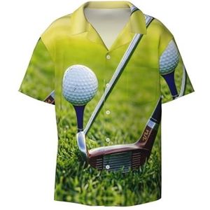 OdDdot Golfbaanprint heren button-down shirt korte mouwen casual shirt voor heren zomer business casual overhemd, Zwart, 4XL