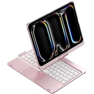 Toetsenbordhoes voor iPad Pro 11 (M4) 2024, 360° Draaibaar, 7-Kleuren Verlicht Toetsenbord met Trackpad & Penhouder,Roze