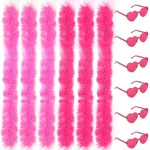 6 stuks veren boa's met 6 stuks frameloze zonnebrillen, kunstmatige pluizige boa's voor meisjes en vrouwen, multipack veren boa's hart zonnebril voor feestgunst carnaval Halloween (12 stuks)